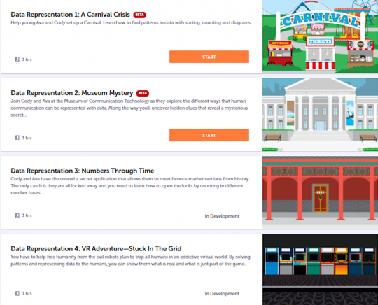 Screenshot of some lesson topics available.