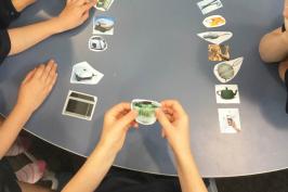 students sorting kitchen item images as technological systems