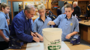 Steve Andrews and students doing the water bucket test