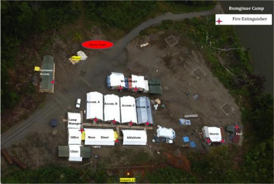 An aerial view of the camp