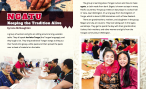 The first two pages of Ngatu: Keeping the Tradition Alive, photographs of the women seated around a table as they prepare to make ngatu (tapa cloth)