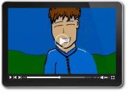 Colourful animation of a person with brown hair.