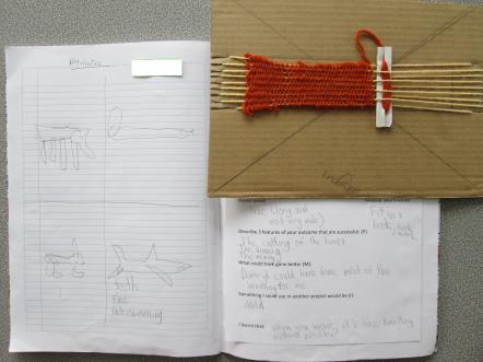 Student workbook and cardboard loom