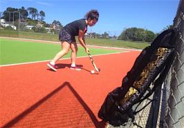 student's hockey bag in use while she practices