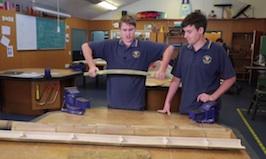 St Johns students test the strength of bamboo.