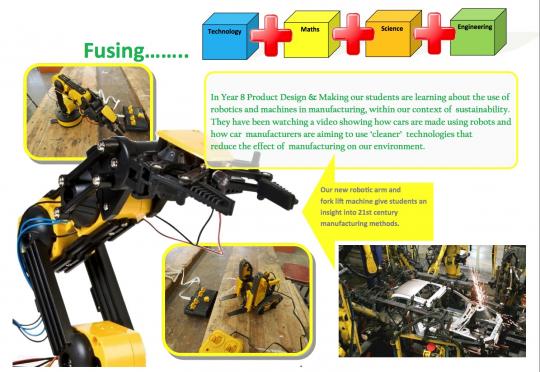 Page from newsletter about the robotic arms students created