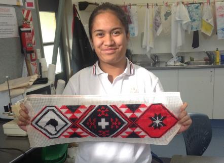 Student with her weaving
