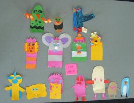 Students' collage of their ideas for sock puppets