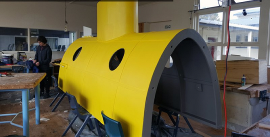 Yellow submarine frame in workshop