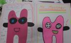 A student's two sketches of their Mr Monster toy